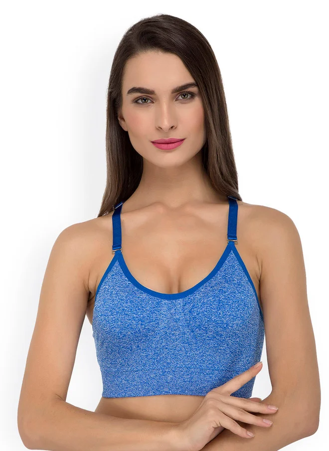 Laceandme Laceandme Blue Solid Non-Wired Lightly Padded Racer Back Sports Bra
